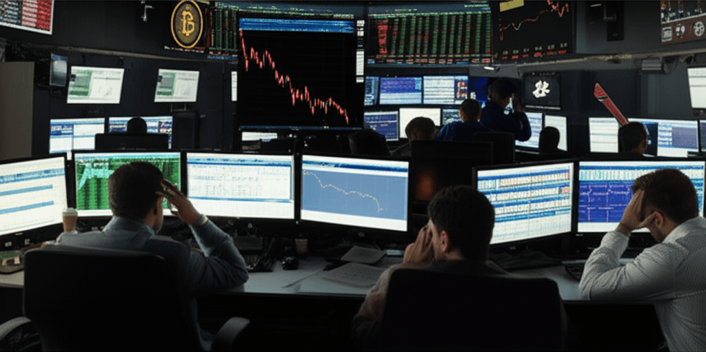 A graphical representation of the Bitcoin price dip, showing a downward trend on a digital chart.