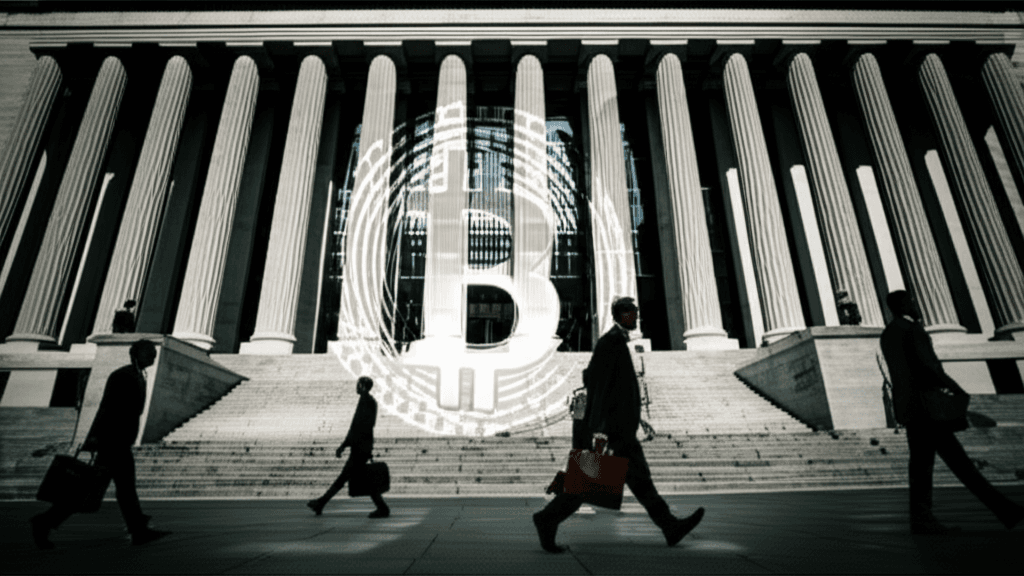 SEC building with Bitcoin logo overlay, symbolizing crypto ETF approval process