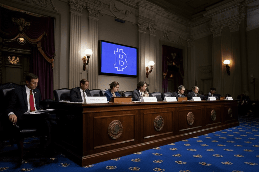 The U.S. Capitol building with a Bitcoin logo superimposed, symbolizing the importance of bitcoin legislation.