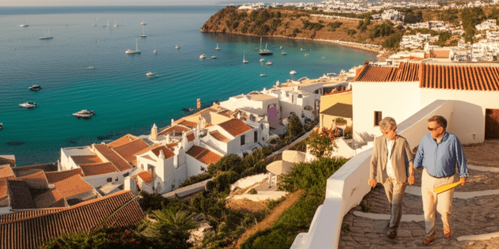 Scenic view representing the best place retire featuring a peaceful coastal town.
