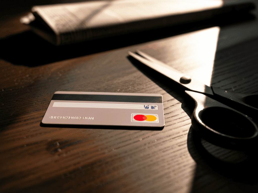 Credit card resting on a table, symbolizing a card limit cut.