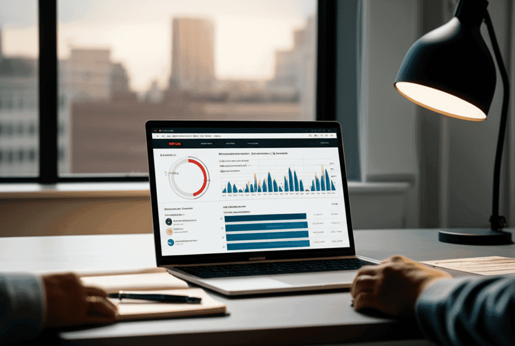 Employee reviewing their job market value and compensation on a laptop.