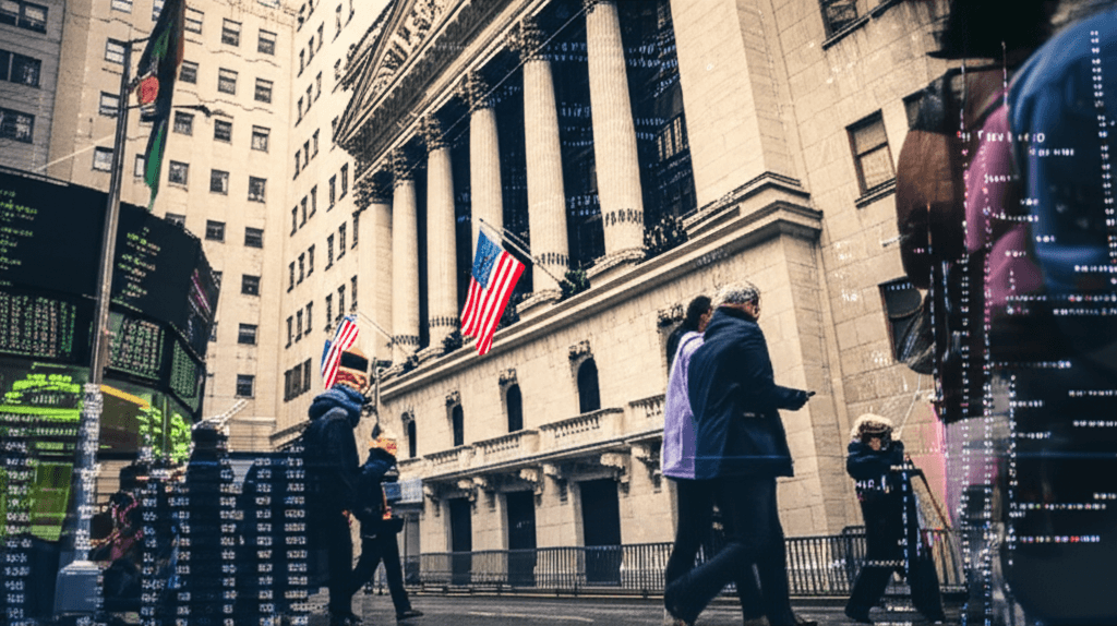 Wall Street sign with stock futures data overlay