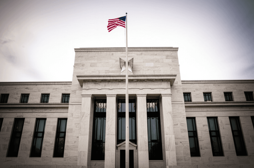 Federal Reserve building with the words Fed rate hike superimposed.