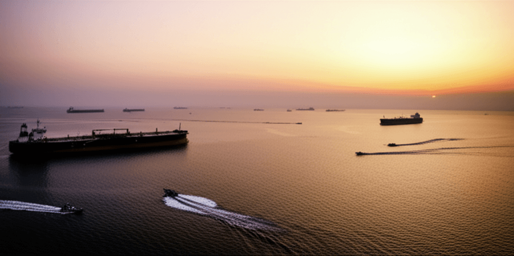 Tanker in Strait of Hormuz amid oil price surge concerns.