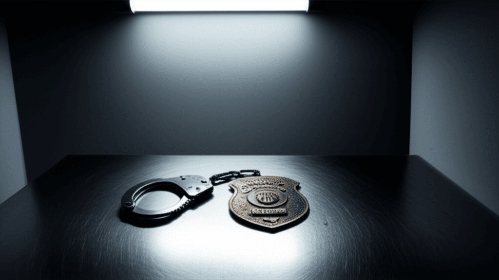 Handcuffs resting on a police badge, symbolizing the NYPD bribery scheme.