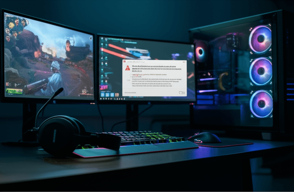 Screenshot of a popular gaming platform interface with a warning message about trojanized gaming tools.