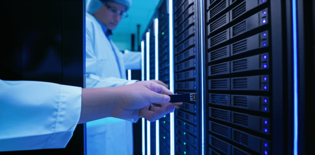 A USB drive labelled 'Confidential Data' being inserted into a computer, representing the air gap breach.