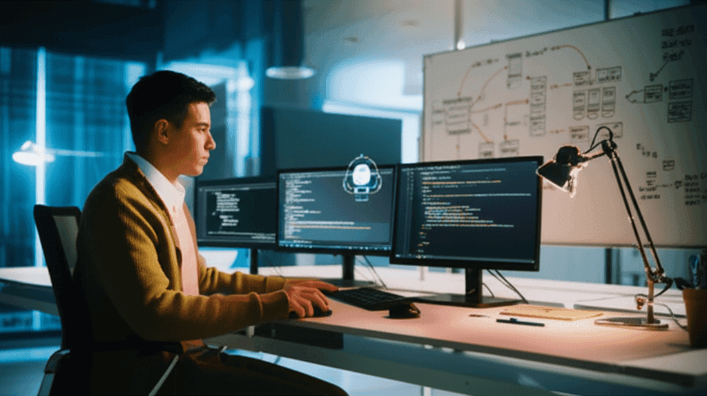 A programmer using AI tools during a mock technical interview.