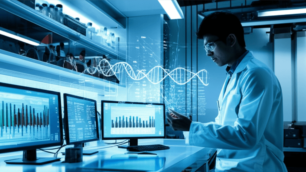 Scientist using AI for antibiotic discovery.