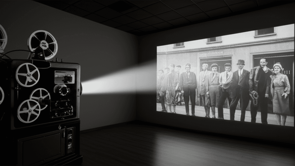 Scene from 'The Magnificent Ambersons' with AI film restoration enhancements.
