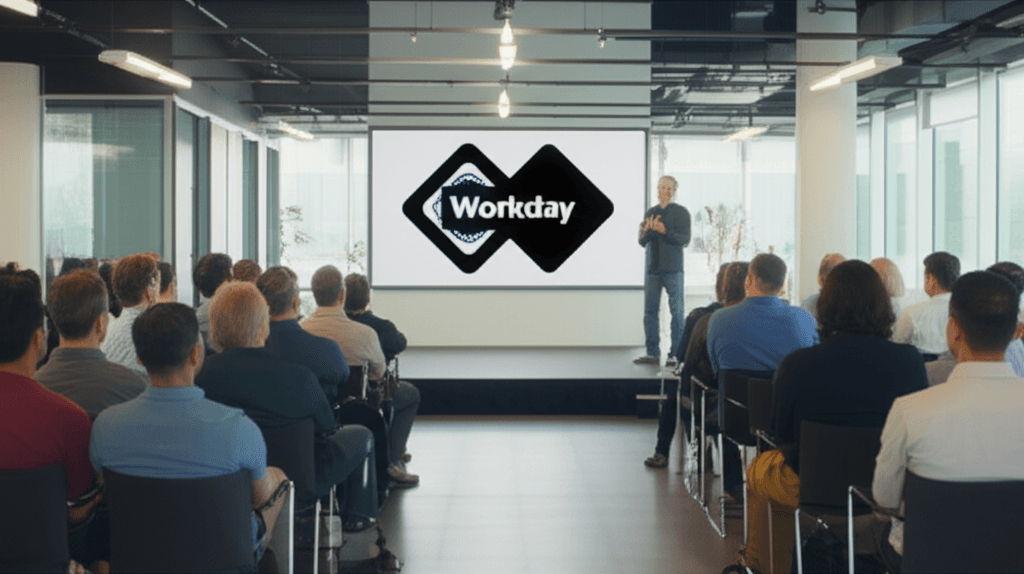 Aneel Bhusri, the returning Workday CEO, addressing employees about the company's AI strategy.