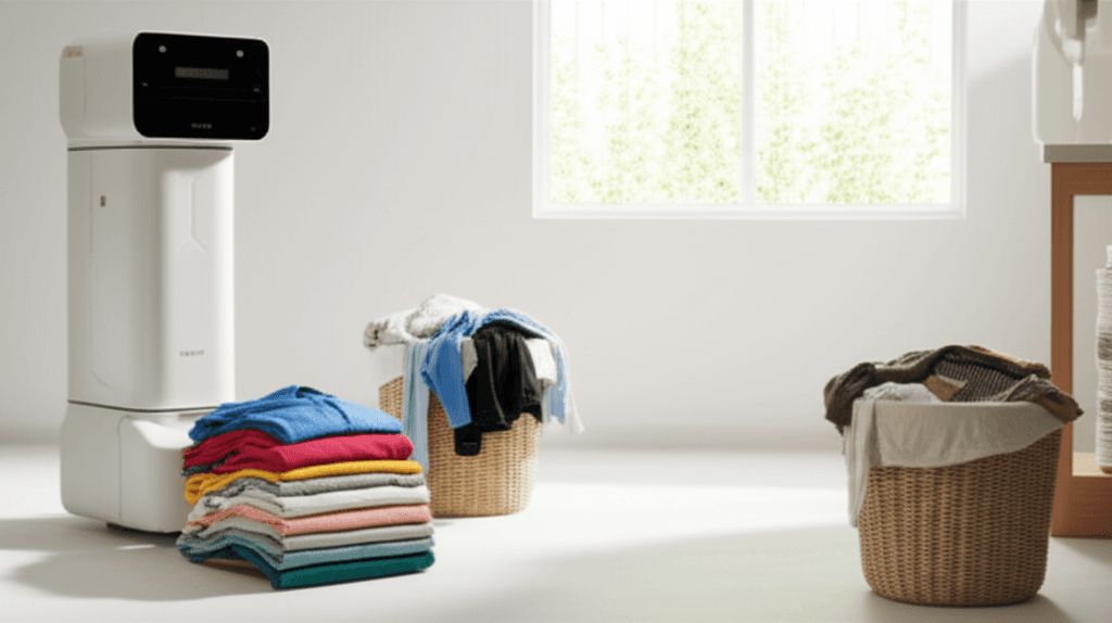 The Weave Isaac 0 laundry folding robot folding clothes.