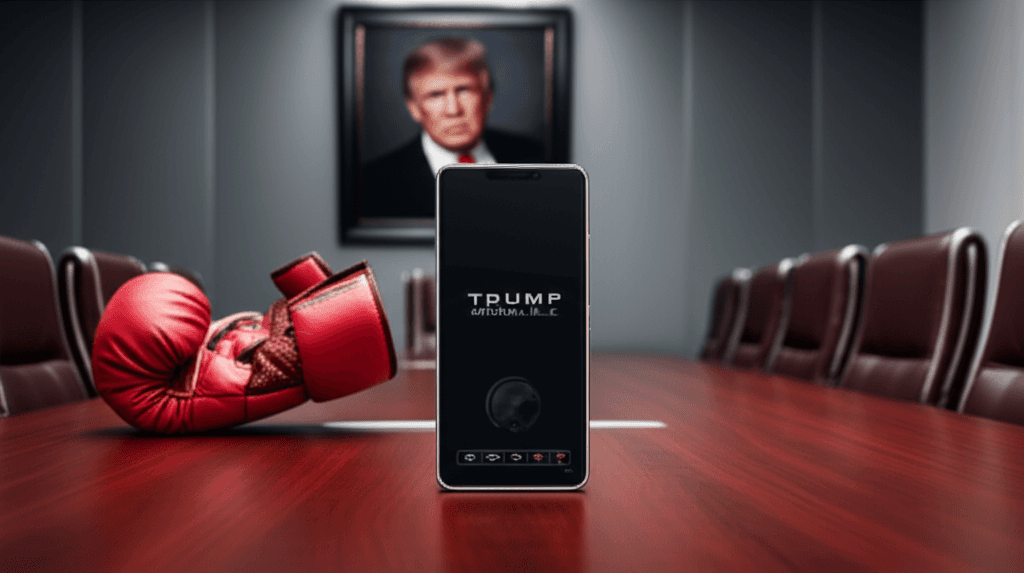 Trump Mobile phone next to a boxing glove representing the Trump Mobile origins.