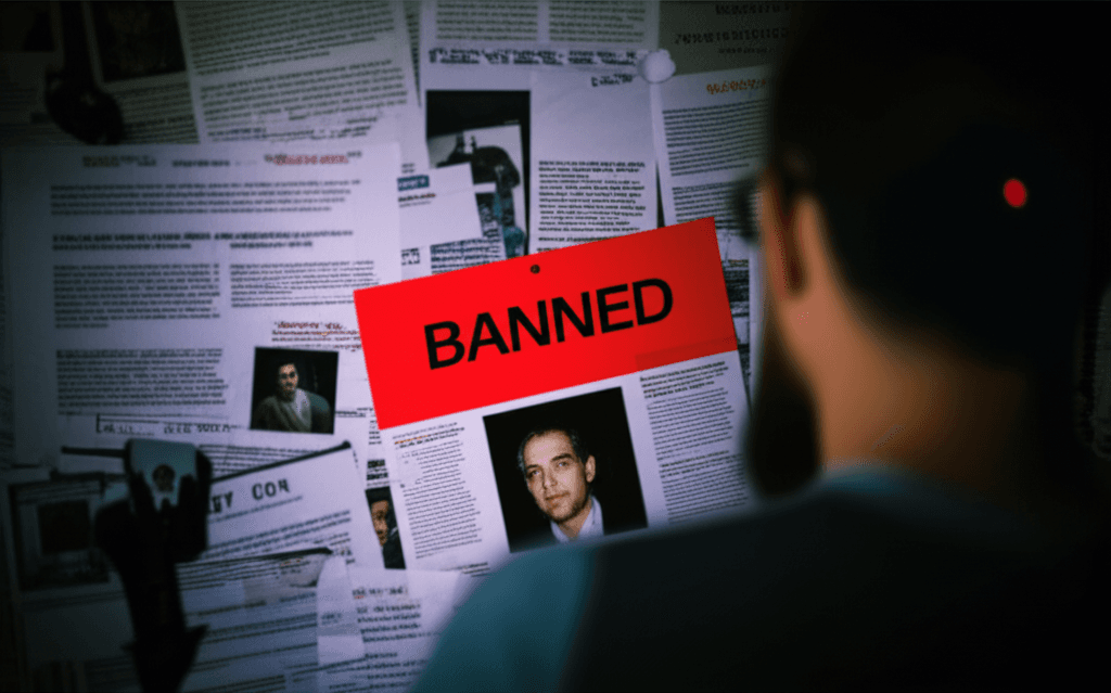 Def Con wall with Epstein link ban announcement.
