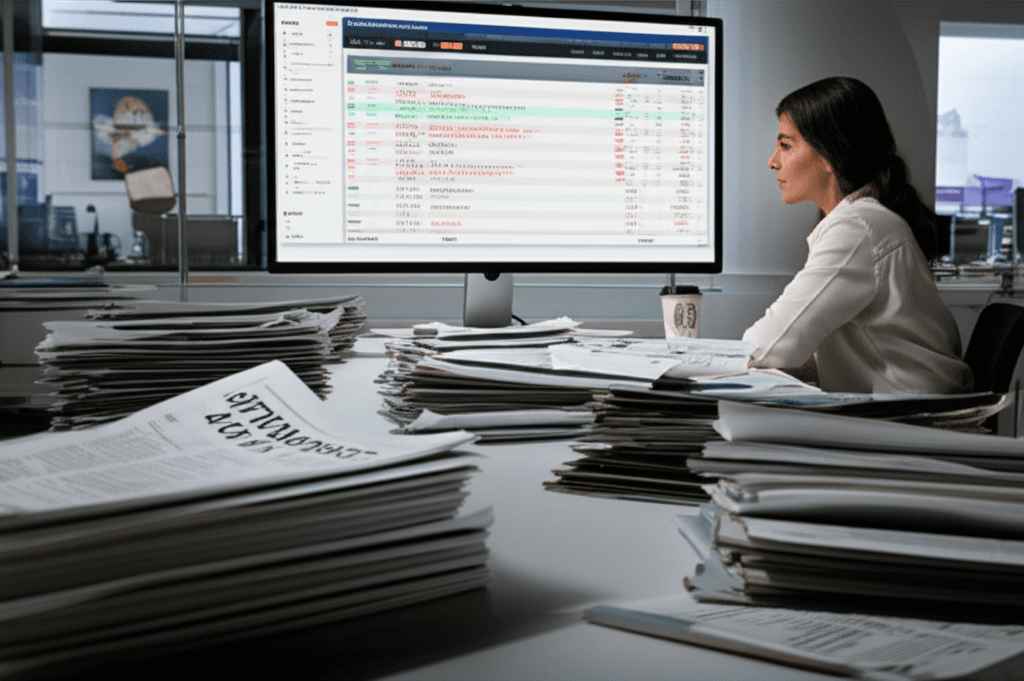 Financial journalist analyzing prediction market data on a screen.