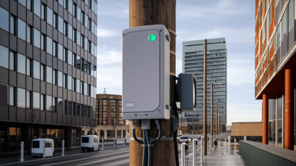 Taara Beam mounted on a pole providing Taara beam connectivity.