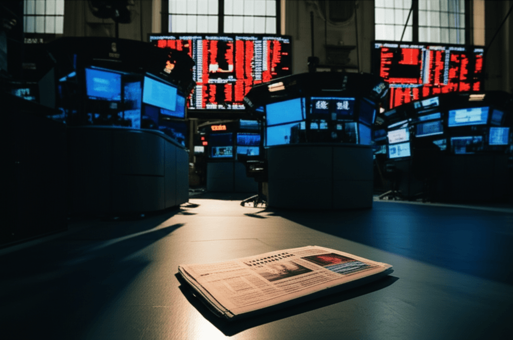Trading screen displaying red downward trending arrows as equity futures fall.