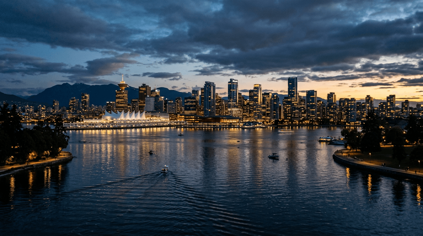 A digital display showing Vancouver Bitcoin reserve data in a modern office