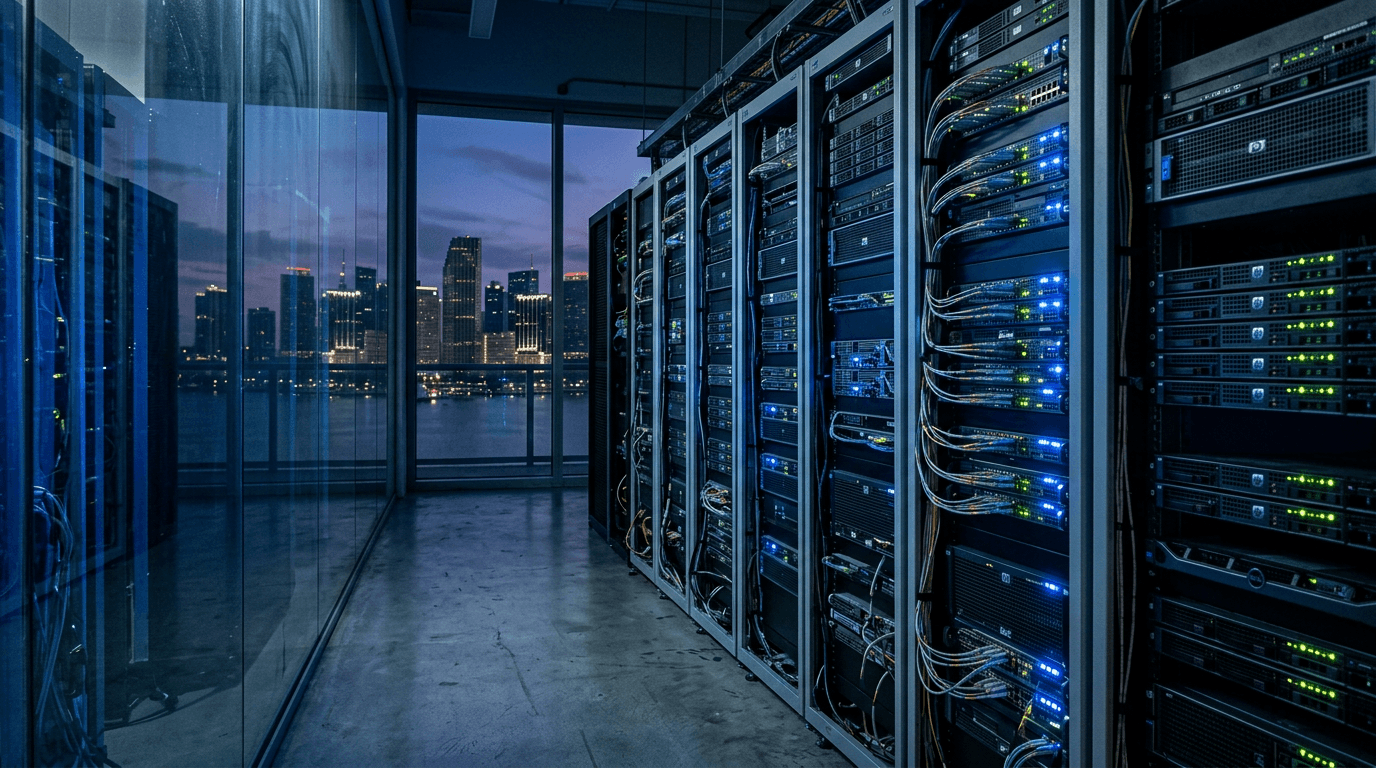 A high-tech server room representing the growth of Ethereum staking revenue
