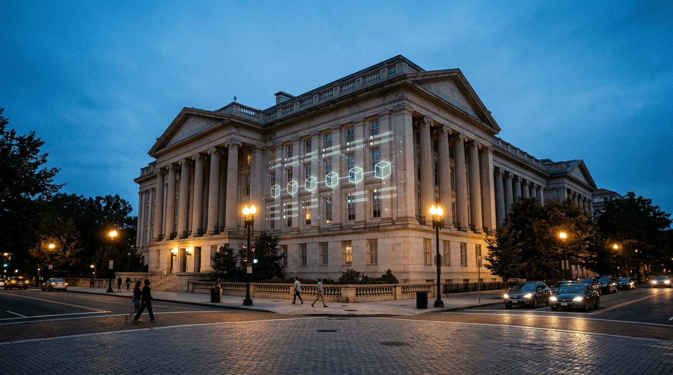 A digital representation of federal banking seals alongside crypto bank charters documents.
