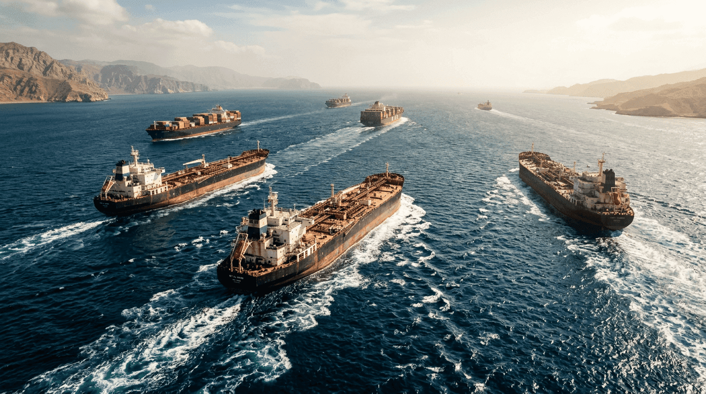 Aerial view of oil tankers representing the stock market correction signal risk.