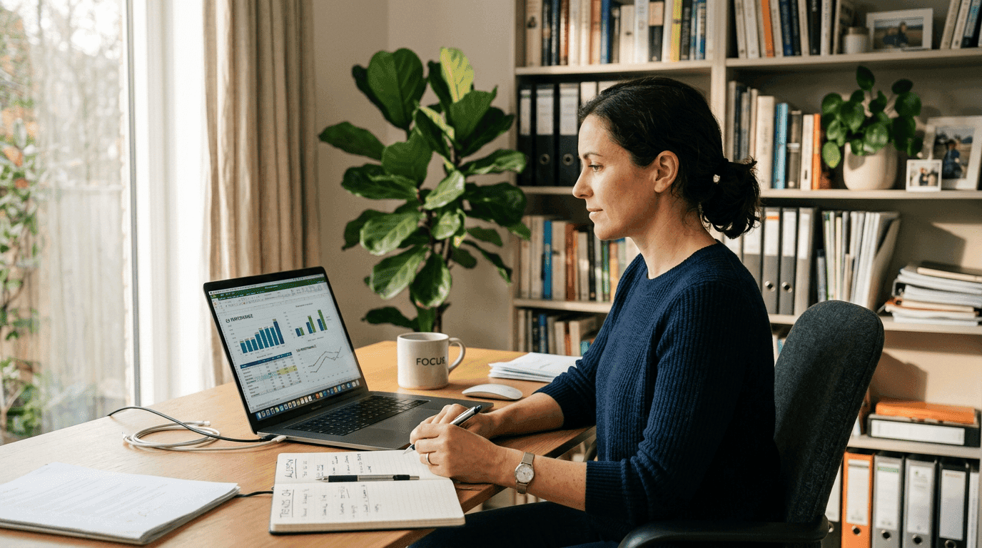 A professional investor reviewing energy stock hedge performance on a tablet.