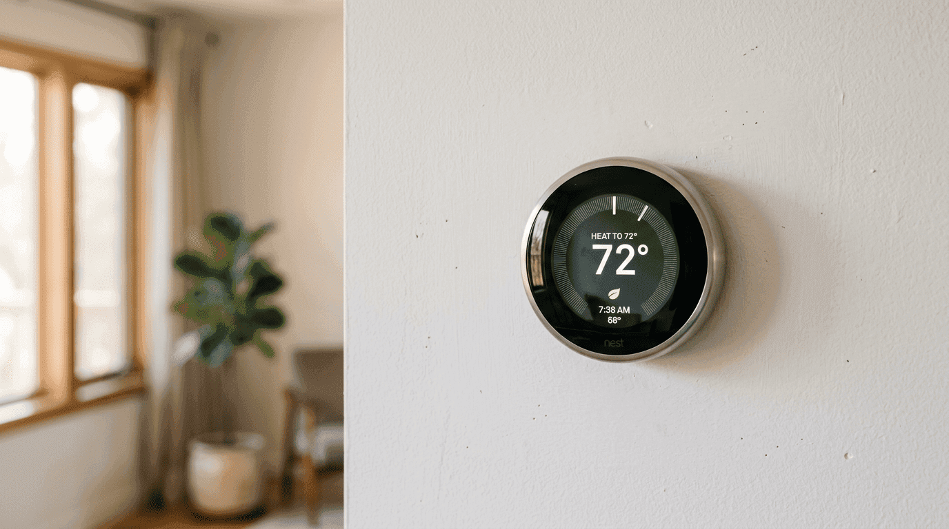 A modern home thermostat reflecting the impact of rising utility bills.