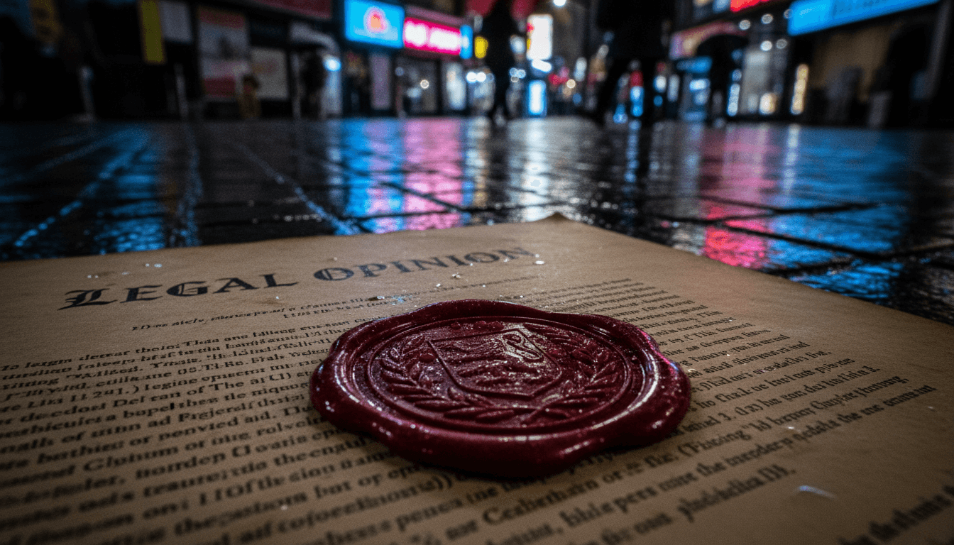 Close-up of a blurred legal document with a heavy, ornate seal, symbolizing the legal opinions used in the Cum-Ex tax fraud.