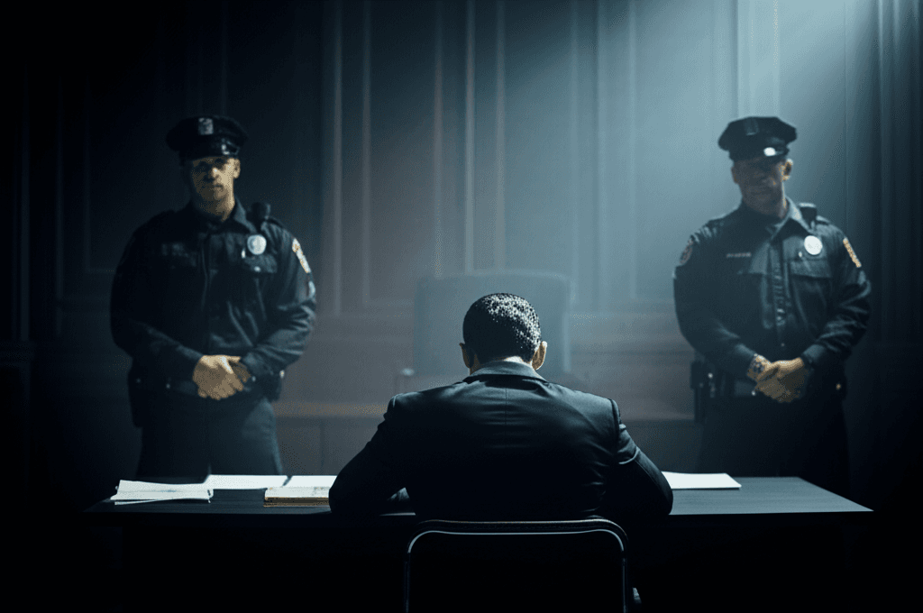 Handcuffs being placed on a suspect in money laundering arrests case