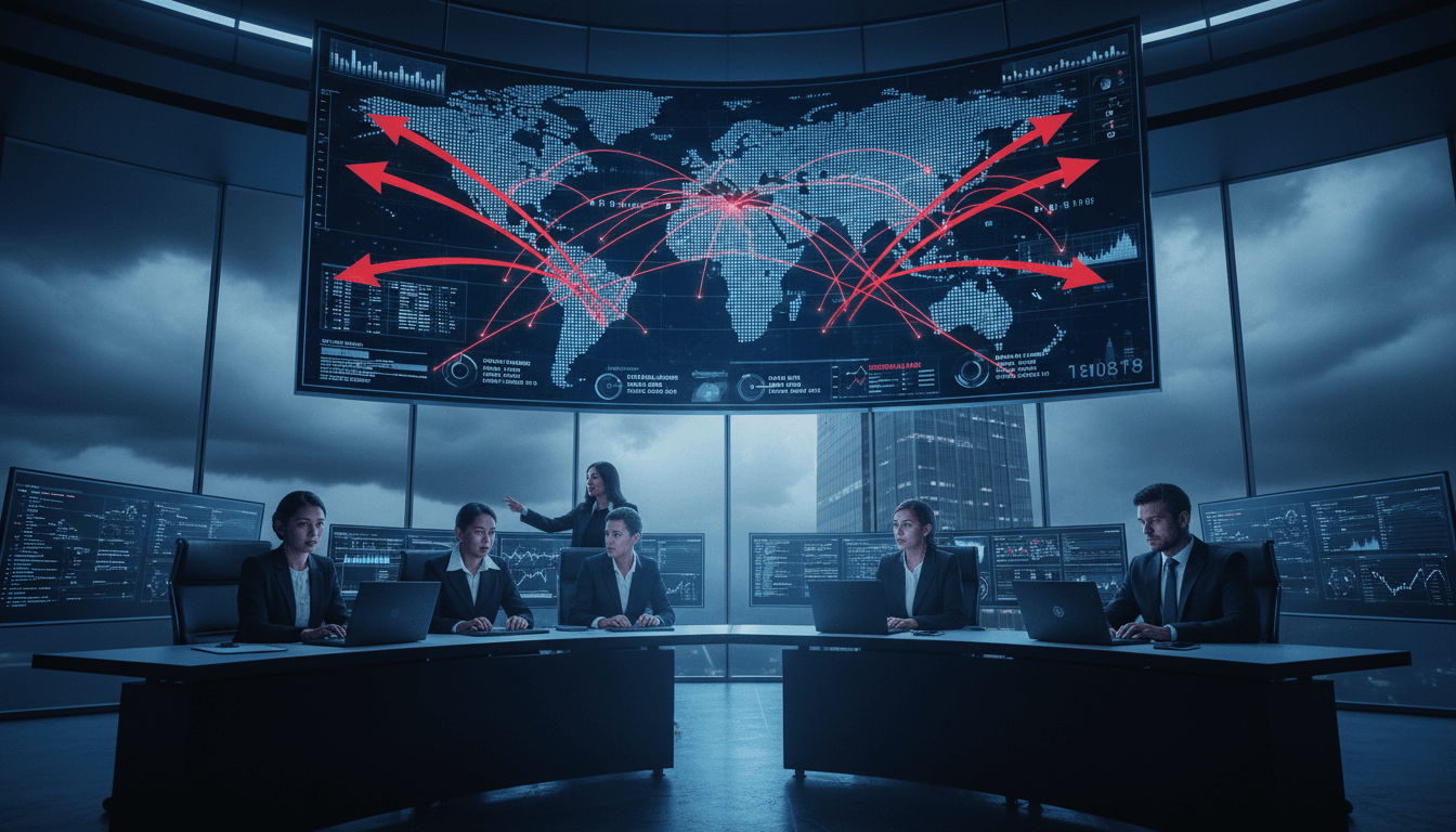 A digital representation of money flowing out of a global financial system, with red arrows indicating the global financial fraud drains, against a backdrop of world map lines.