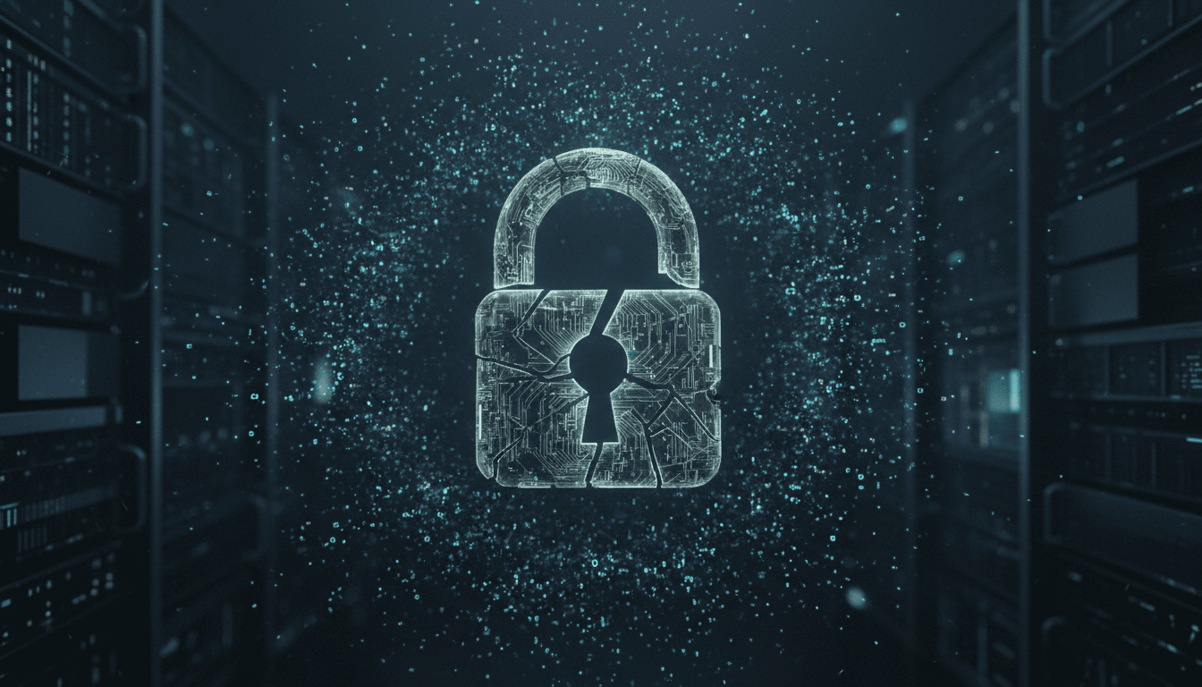 A digital padlock glowing with a faint green light, surrounded by a swirling vortex of binary code and abstract financial data, symbolizing a compromised bank fraud protection firm.