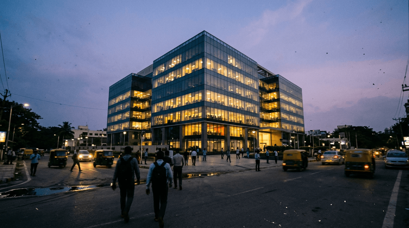 A modern office building representing the PhonePe India IPO headquarters.