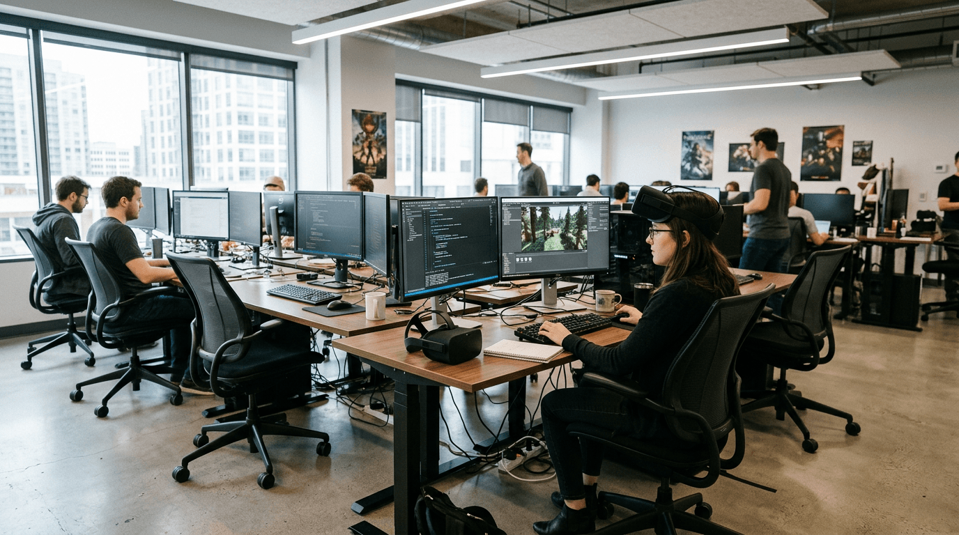 A modern VR development suite representing the nDreams studio closures impact.