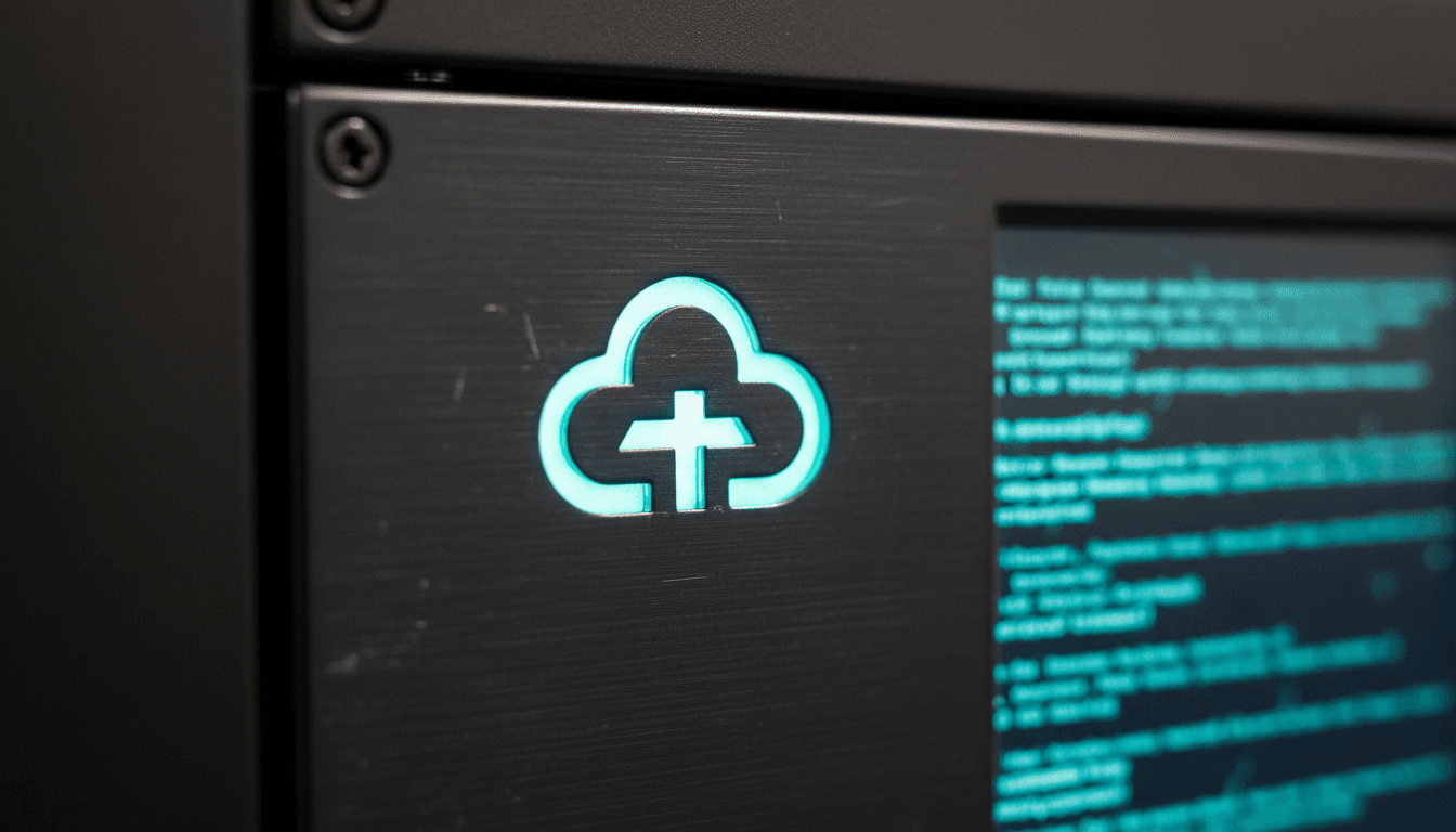 Close-up detail of a stylized, glowing 'Tencent Cloud' logo on a sleek, dark server rack, reflecting a digital data stream, symbolizing Tencent Q4 revenue growth.