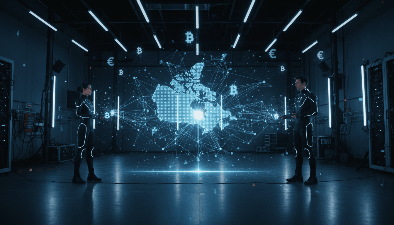 A stylized, glowing digital map of Canada superimposed over a background of interconnected global financial market data, representing the Canada iGaming market's global ascent.