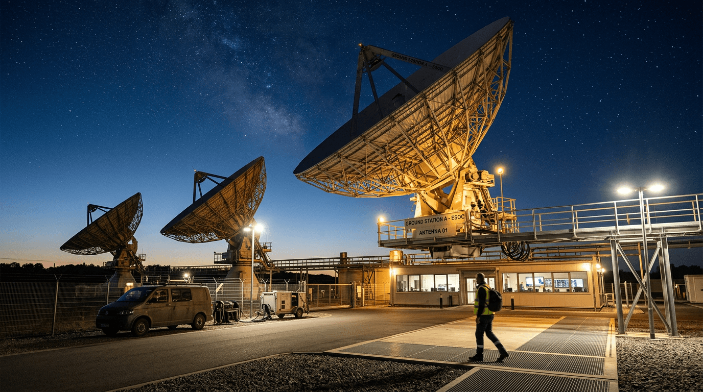 A high-tech satellite station utilizing Non-Terrestrial Networks technology.