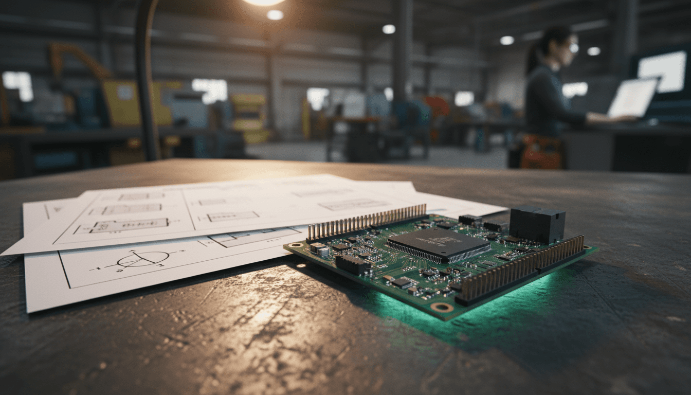 A close-up of an Efinix Trion T20F256 FPGA board, prominently featuring a ternary RISC processor, with subtle glow indicating active non-binary computing.