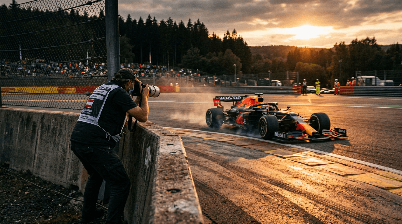 A wide-angle shot of a Formula 1 car on track, reflecting the Formula 1 market value.