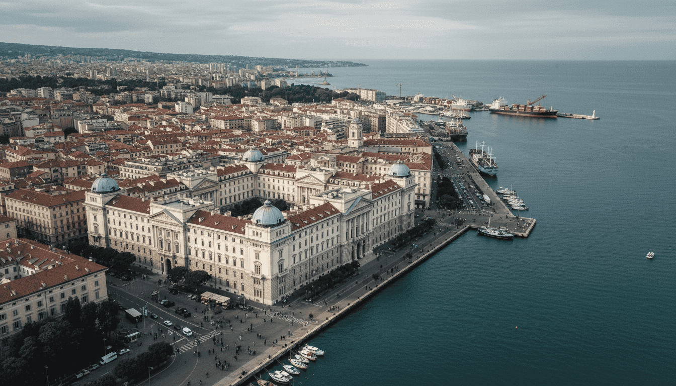Aerial view of Generali's historic headquarters in Trieste, Italy, symbolizing the company's long-standing success and record Generali profit.