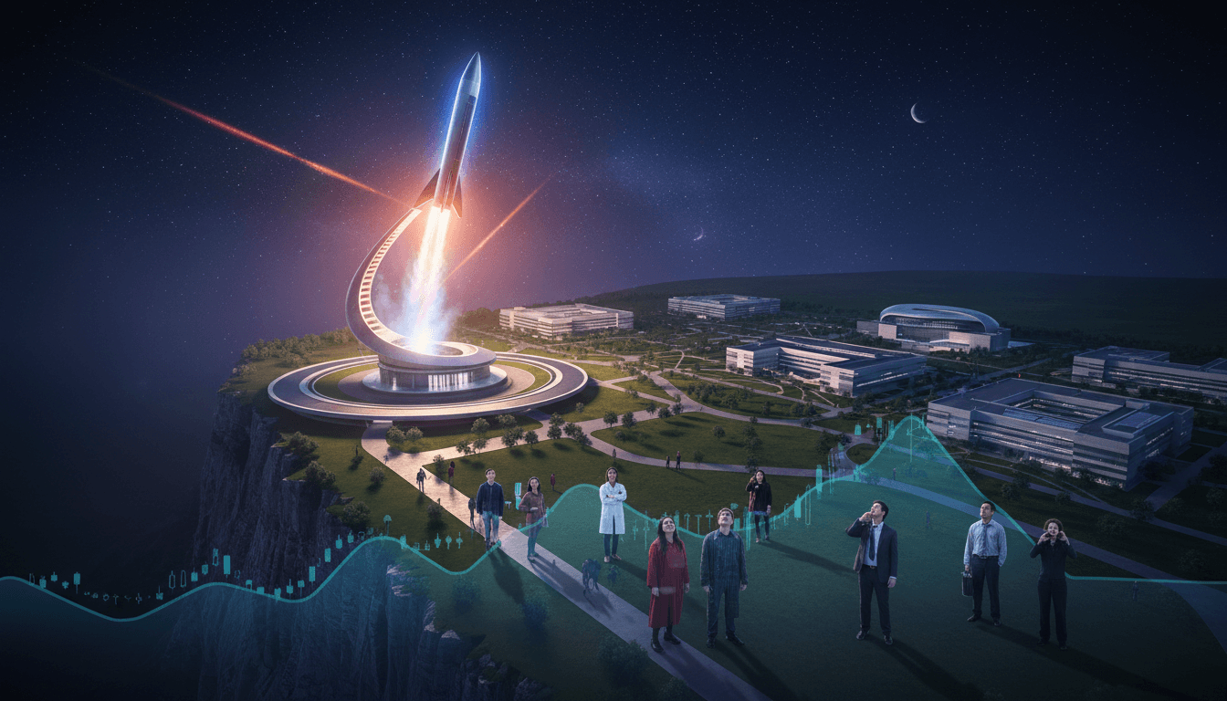 A conceptual image representing the monumental SpaceX IPO, with a rocket launching into a starry sky, a financial graph ascending in the foreground.