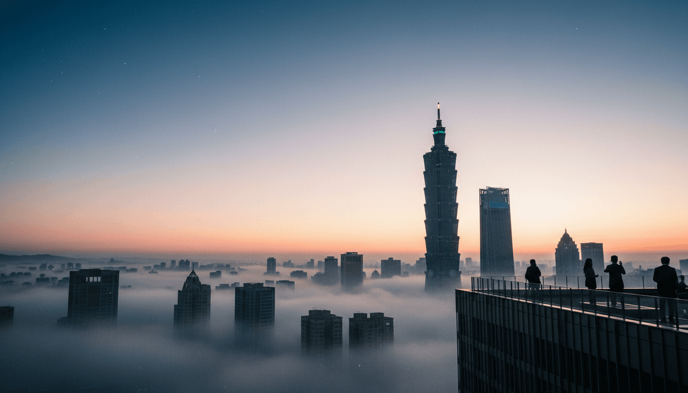 Taipei skyline at dawn, symbolizing the growth and impact of a Taiwan bank merger.