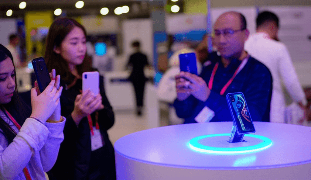 Tecno Pova Neon phone showing neon lighting on the rear panel.