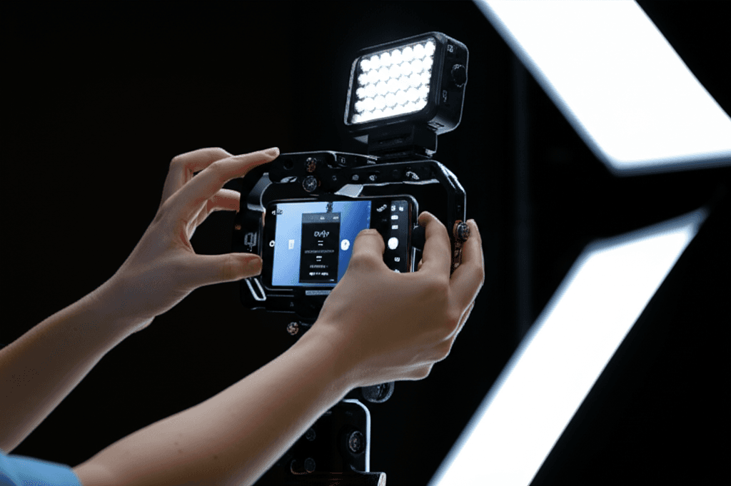 Vivo X300 Ultra mounted in a professional camera rig with external accessories attached.