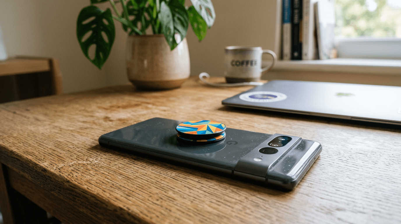 A professional studio setup featuring a smartphone with a PopSocket, illustrating viral business growth.