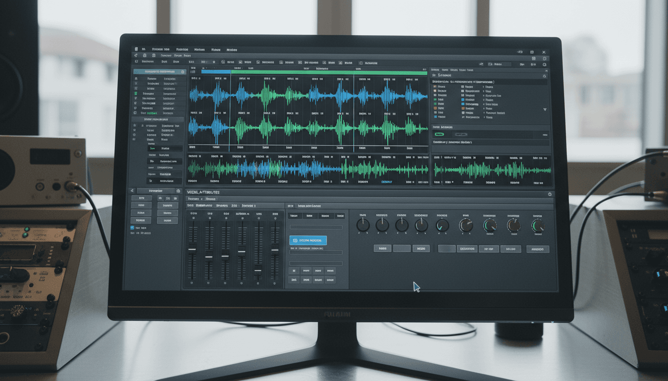 Close-up of a digital audio workstation interface displaying waveform patterns and custom sound parameters, symbolizing Suno AI music customization.