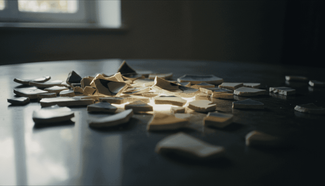 A conceptual image representing the aftermath of a Pakistan airstrike kills 100, showing broken fragments and a somber light.