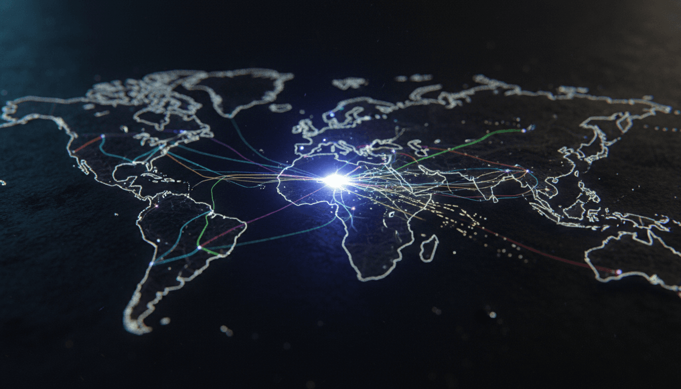 A conceptual image illustrating the Havendale cocaine bust, showing a stylized network of interconnected nodes representing drug routes, with a single, prominent node in St Andrew glowing brightly to signify a major disruption. The scene evokes the intricate web of illicit trade being intercepted.