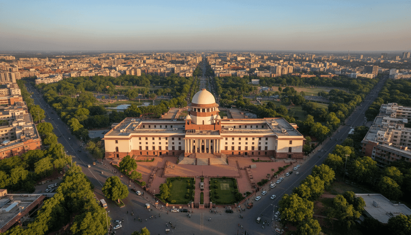 An aerial view of the Supreme Court of India building, symbolizing the stay on Amit Jogi life term verdict.
