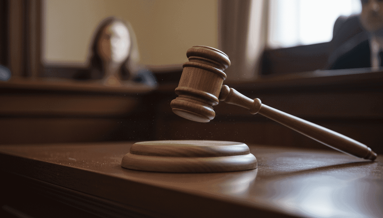 A judge's gavel resting on a sound block in a courtroom, symbolizing the moment a Millville man sentenced to prison receives his verdict.